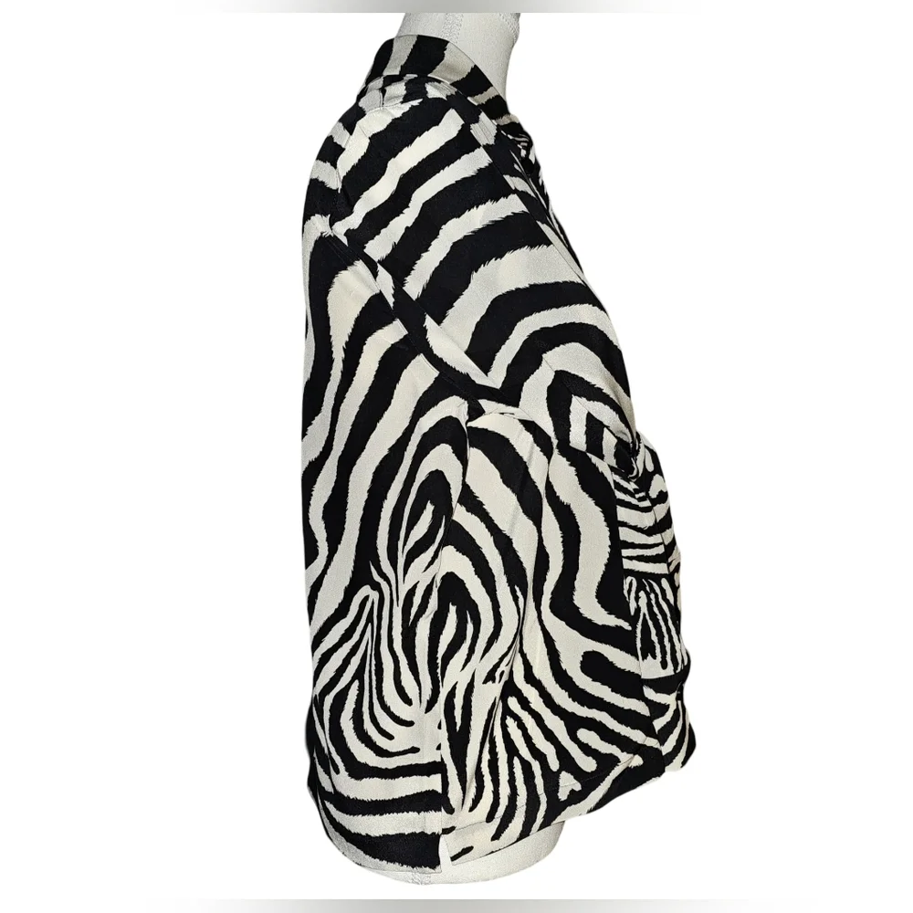 Laurel Silk Zebra Print Blouse Vintage Y2K Black Ivory Button Front EU 34 - Picture 5 of 15
